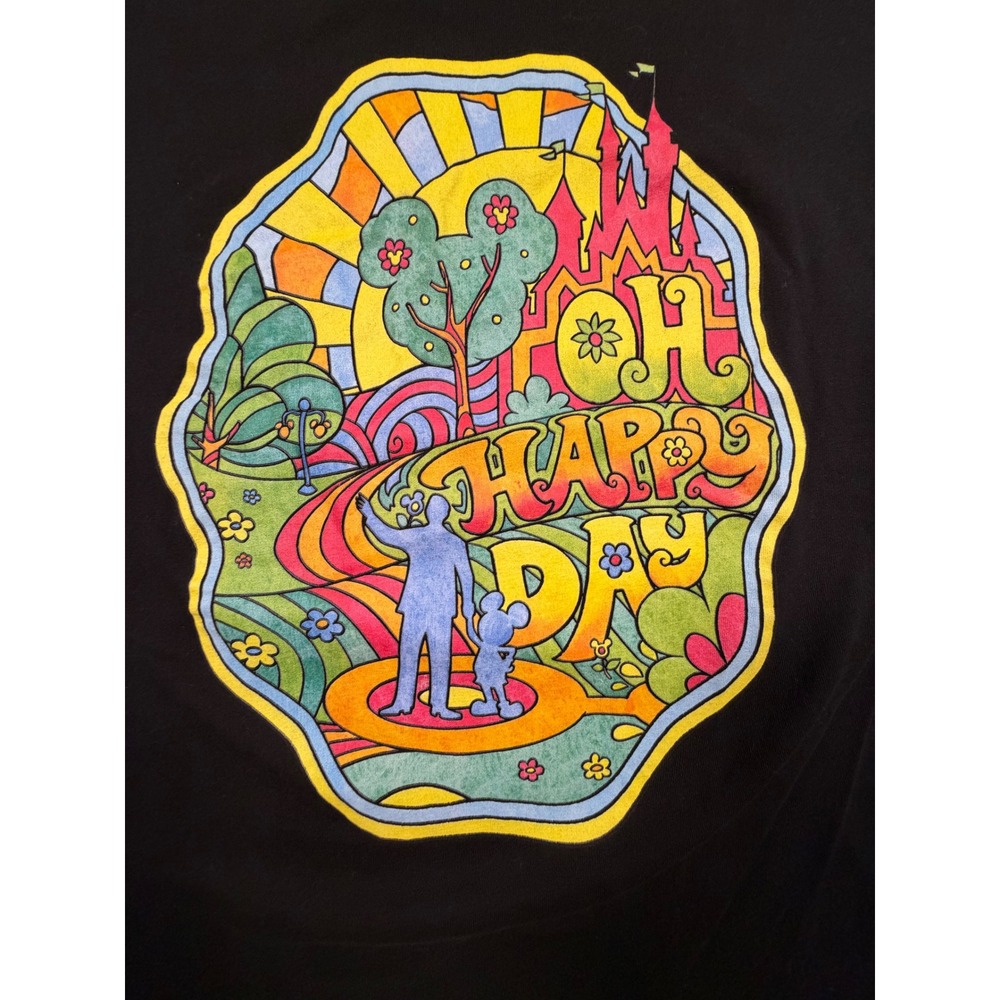 Disney T-Shirt Small Black Oh Happy Day Mickey Mouse Psychedelic Graphic Tee